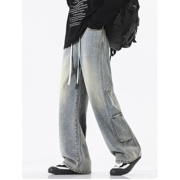 Slide-1) Джинси BK132 широкі з потертостями  Блакитні