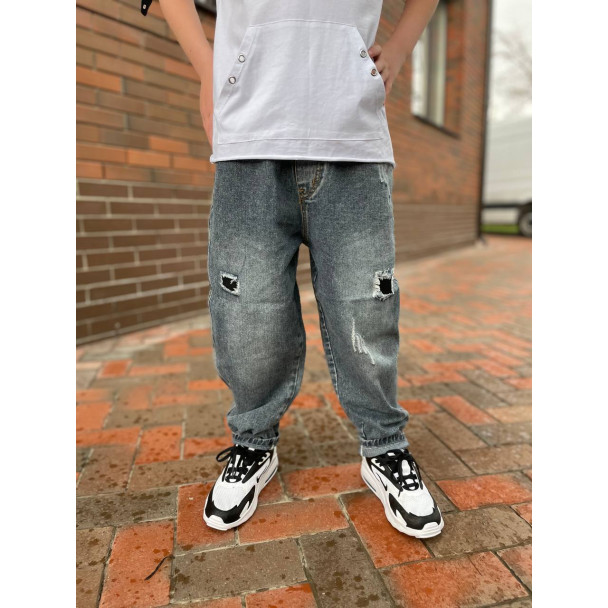Slide-1) Джинси Classic Fashion z882 Garment з коричневим шнурком Сині