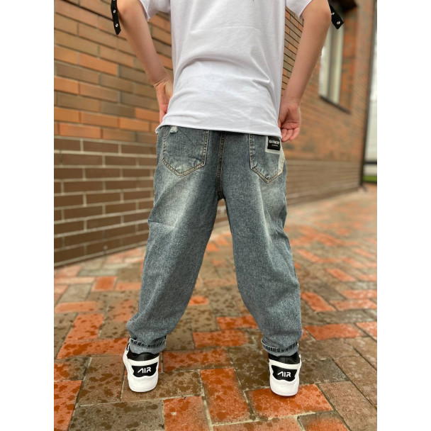 Slide-3) Джинси Classic Fashion z882 Garment з коричневим шнурком Сині
