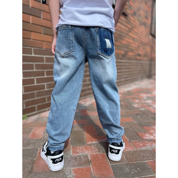 Slide-3) Джинси Classic Fashion z899 з білим шнурком Блакитні