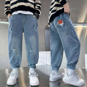 Джинси Classic Fashion z898 з оранжевою нашивкою Блакитні