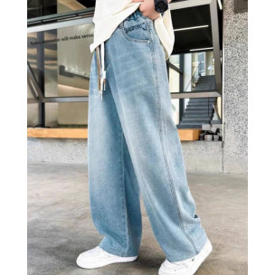 Джинси Classic Fashion z969 широкі з подвійним шнурком Блакитні
