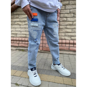 Джинси Classic Fashion z306 з помаранчевою нашивкою Блакитні